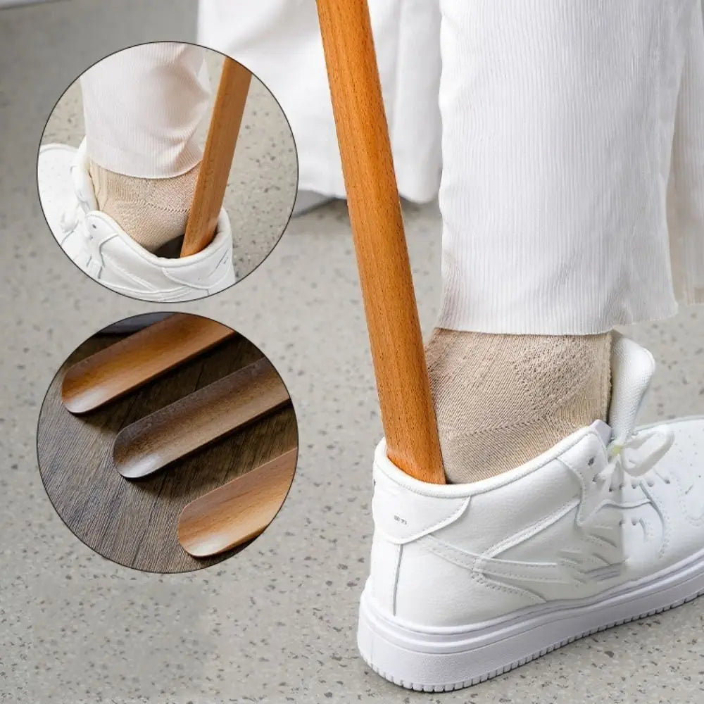 Creative 30/55cm Magnetic Shoehorn Wooden Handle Flexible Lazy Shoe Horn No-Bend Long Shoe Lifter for Elderly, Pregnant Women