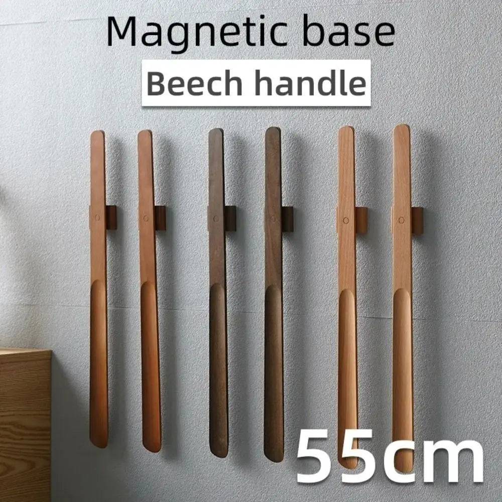 Creative 30/55cm Magnetic Shoehorn Wooden Handle Flexible Lazy Shoe Horn No-Bend Long Shoe Lifter for Elderly, Pregnant Women
