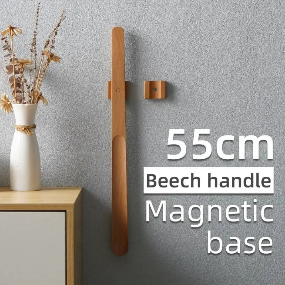 Creative 30/55cm Magnetic Shoehorn Wooden Handle Flexible Lazy Shoe Horn No-Bend Long Shoe Lifter for Elderly, Pregnant Women